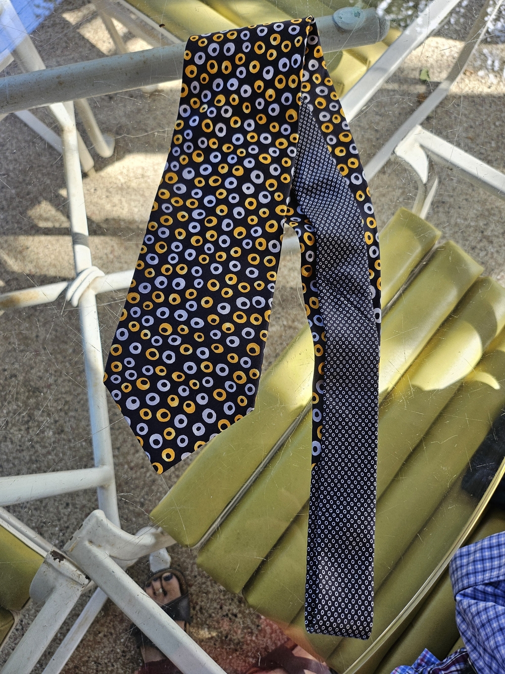Gianni Versace Abstract Circles Dots Men's Navy & Yellow Silk Tie
